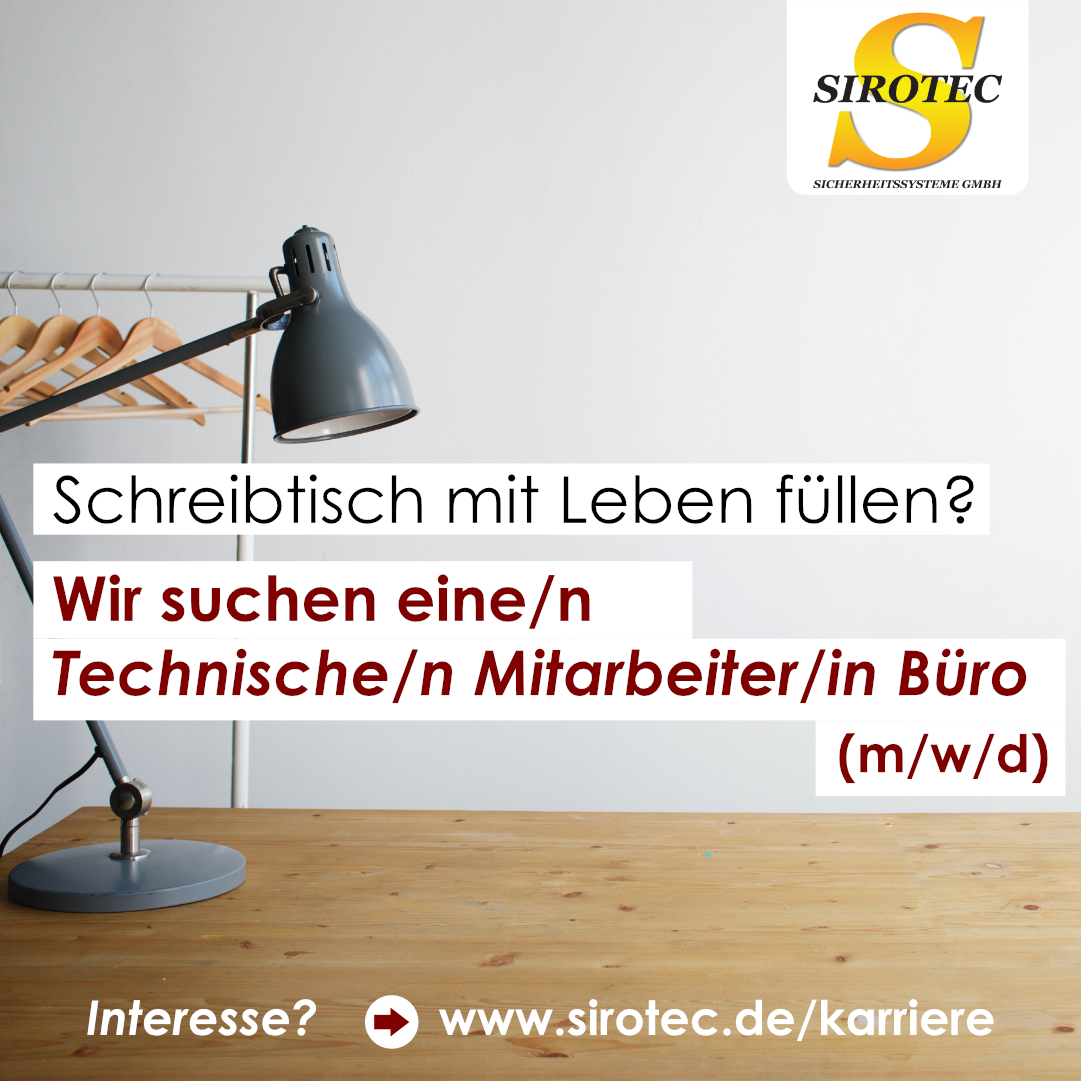 Stellenanzeigen_SIROTEC_Sicherheitssysteme_GmbH_2024_Technischer_Mitarbeiter_Büro_Vorschau_v1